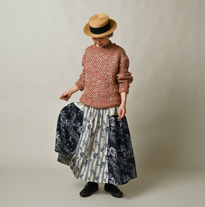 45R Khadi Block-Print Patchwork Skirt