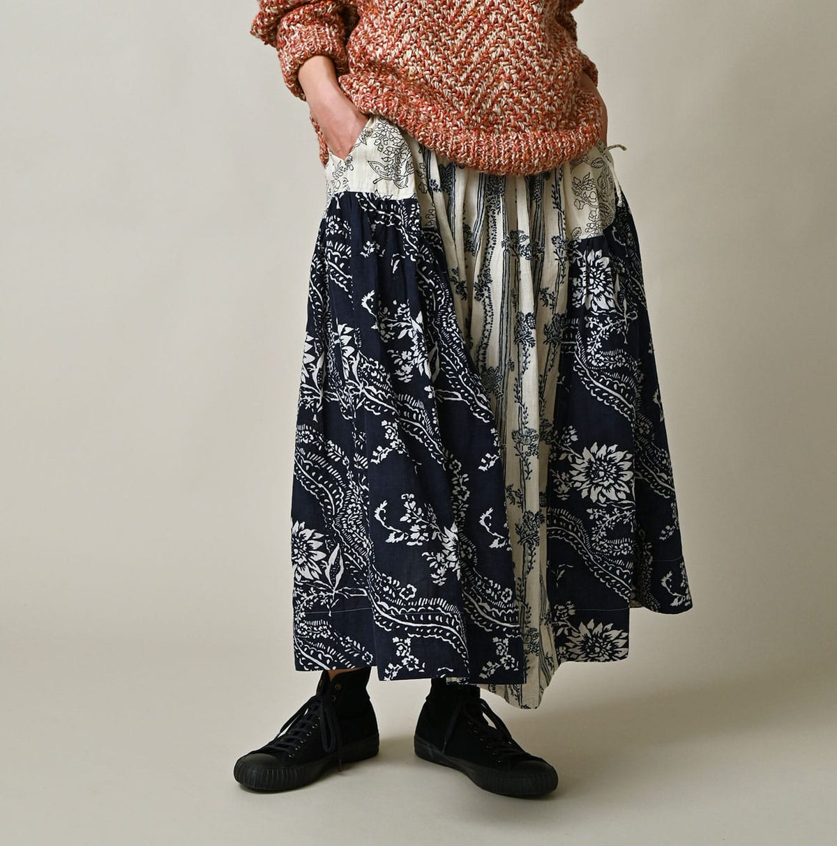 45R Khadi Block-Print Patchwork Skirt