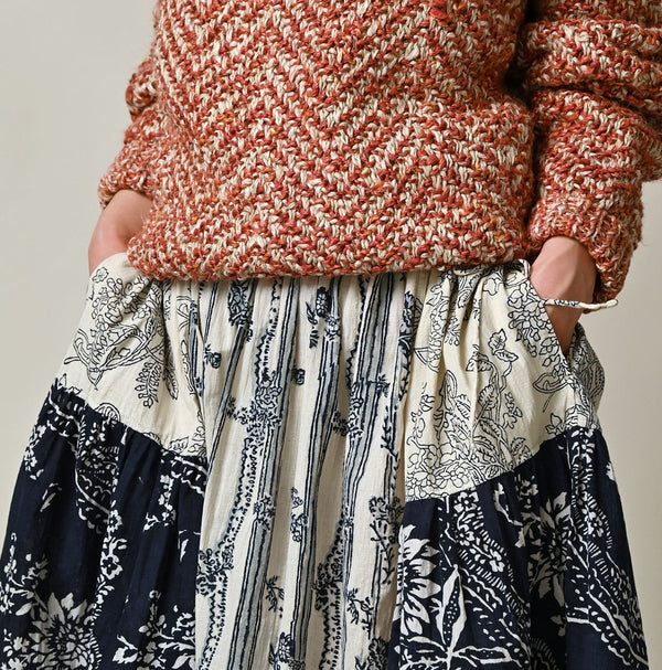 45R Khadi Block-Print Patchwork Skirt