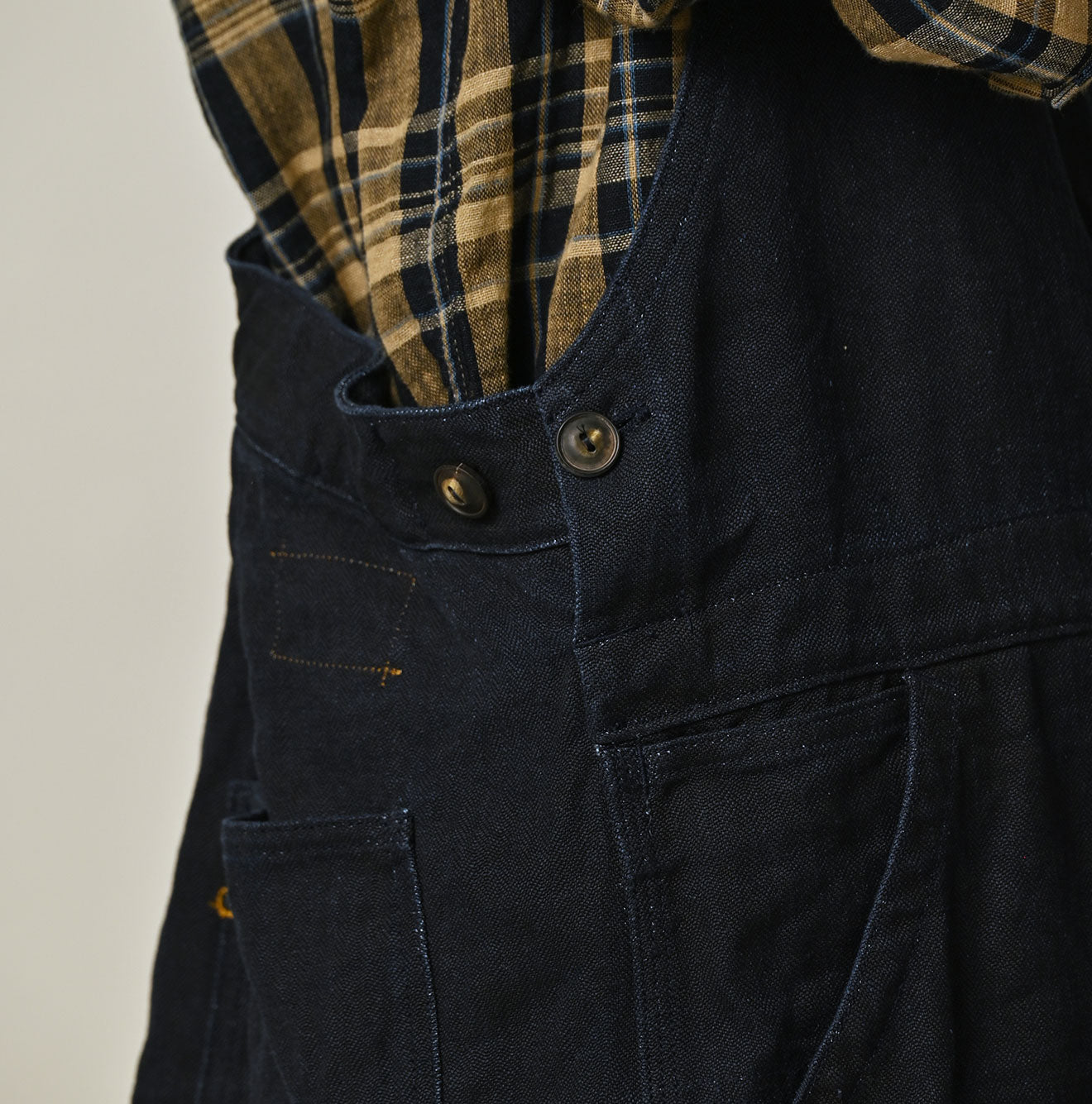 45R Indigo Linen Herringbone Overall Skirt