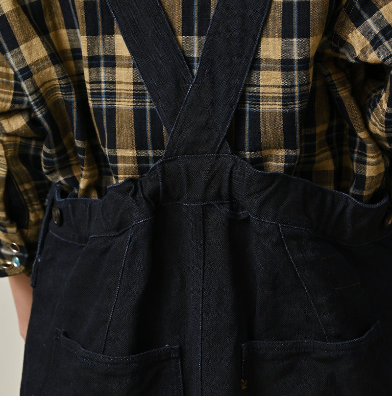 45R Indigo Linen Herringbone Overall Skirt
