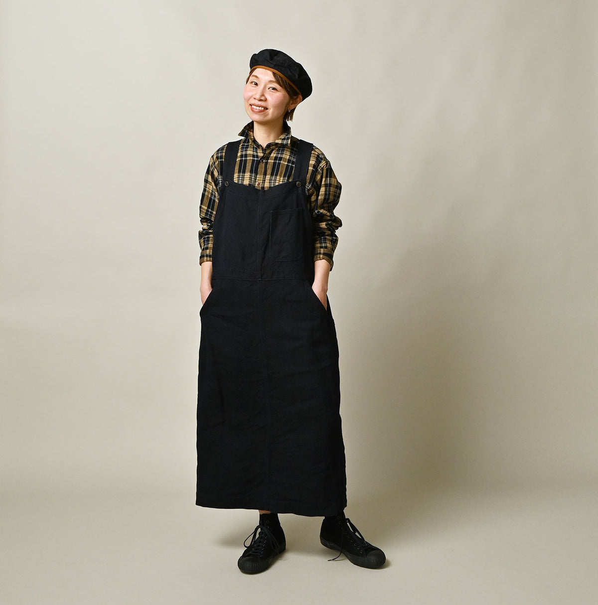 45R Indigo Linen Herringbone Overall Skirt