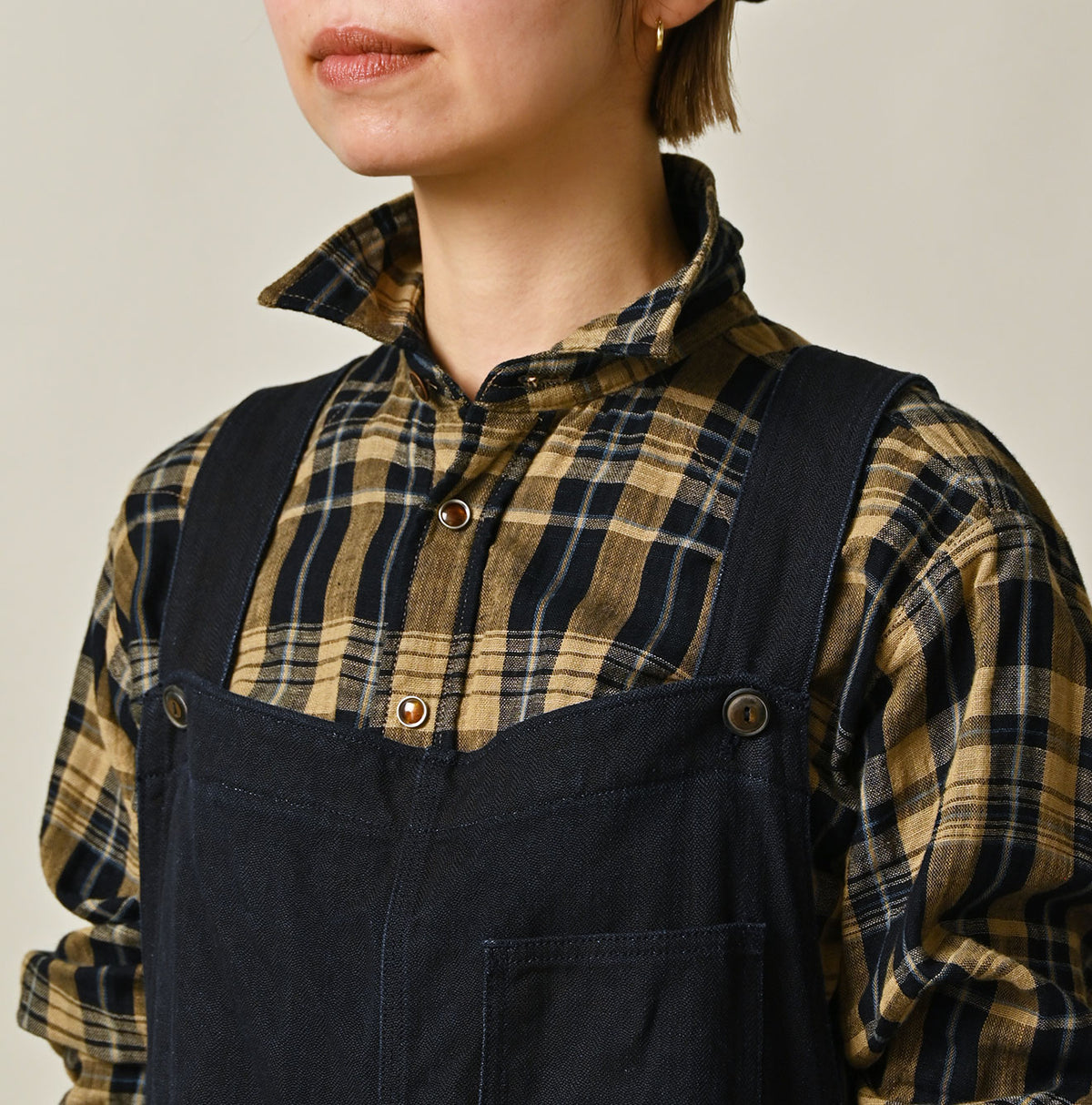45R Indigo Linen Herringbone Overall Skirt