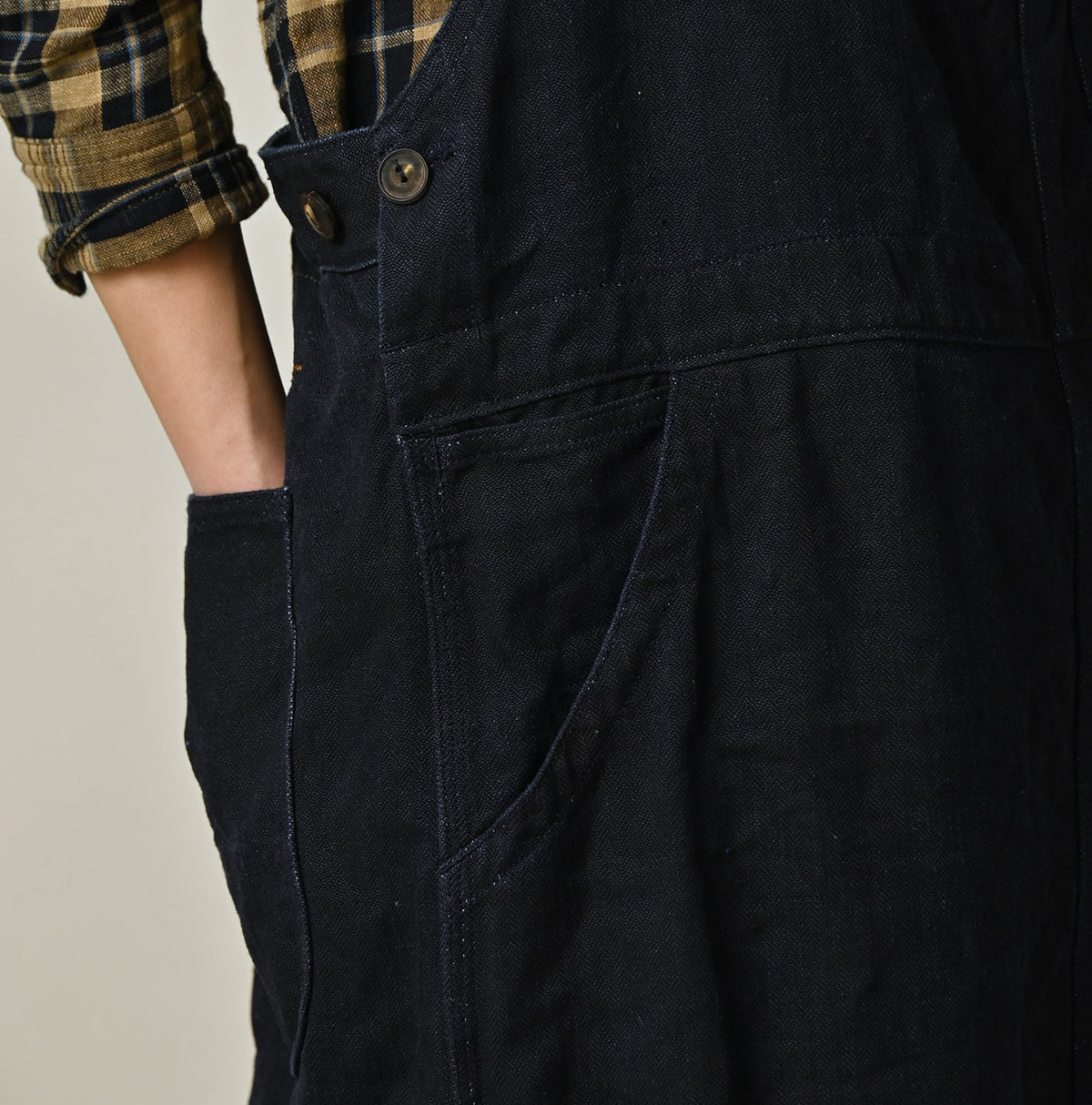 45R Indigo Linen Herringbone Overall Skirt