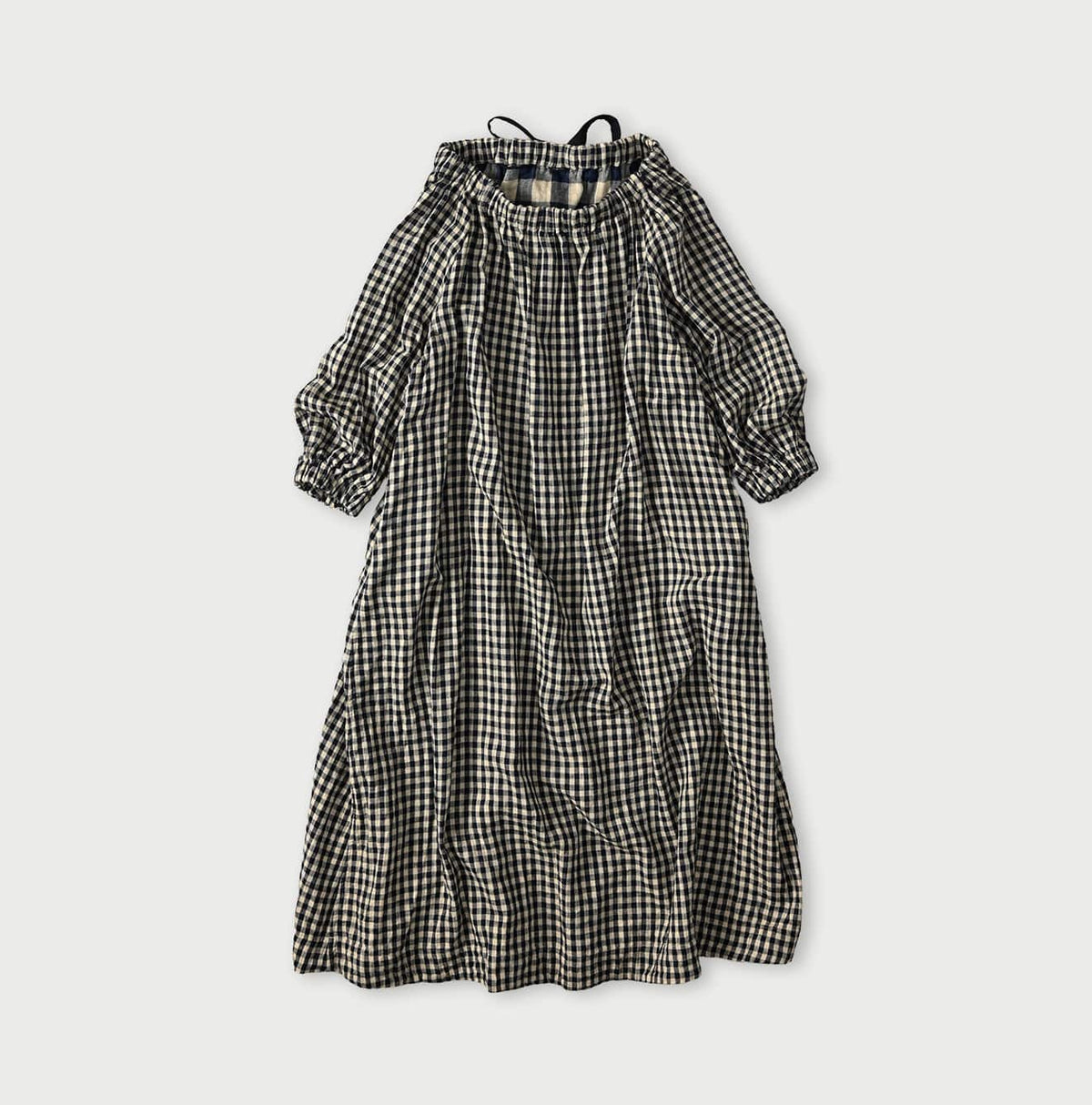 Indigo Doublecloth Shirring Dress
