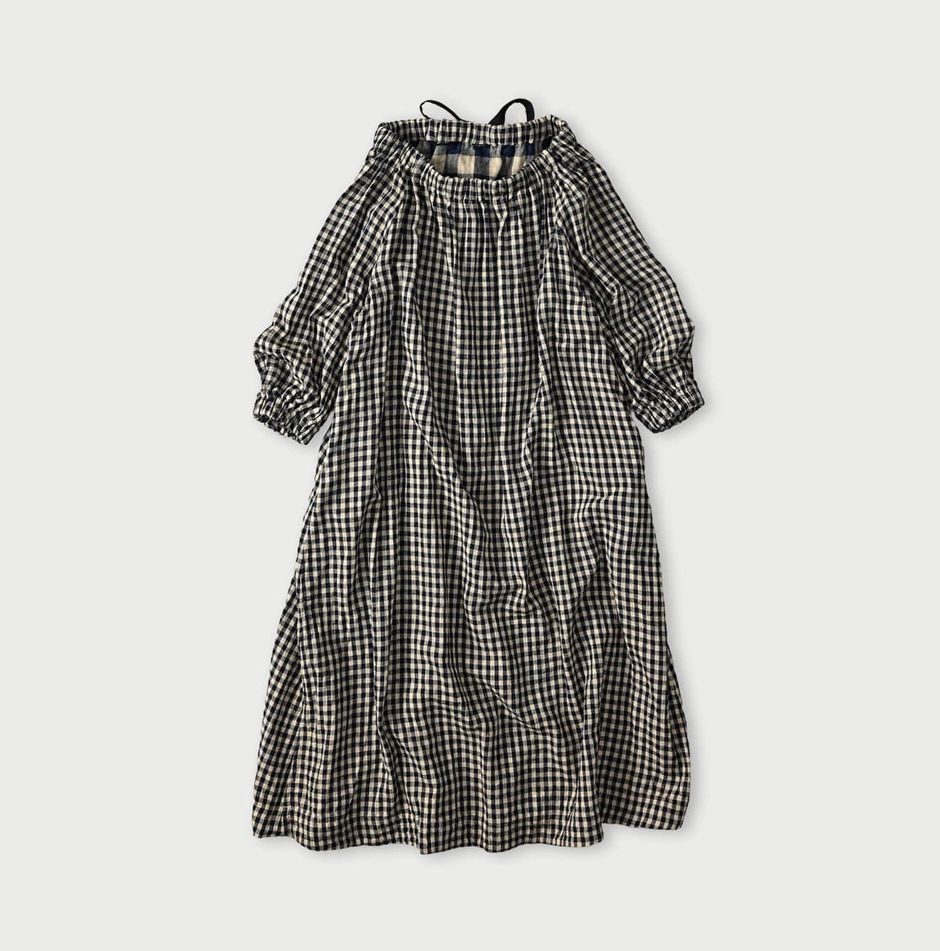 Indigo Doublecloth Shirring Dress - Image 1
