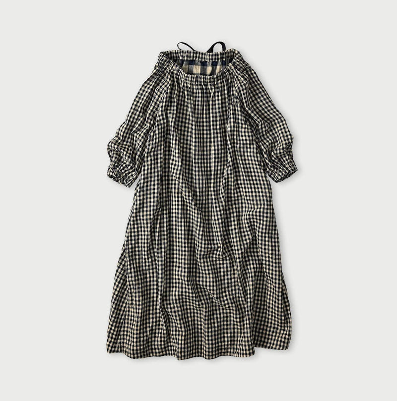 Indigo Doublecloth Shirring Dress - Image 1