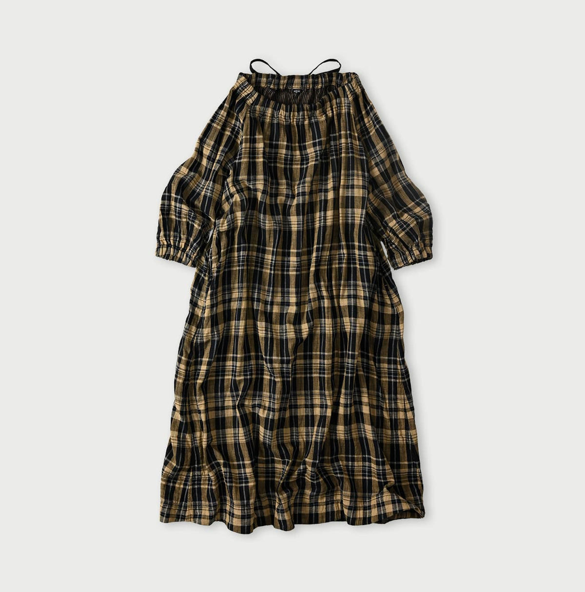 Indigo Doublecloth Shirring Dress