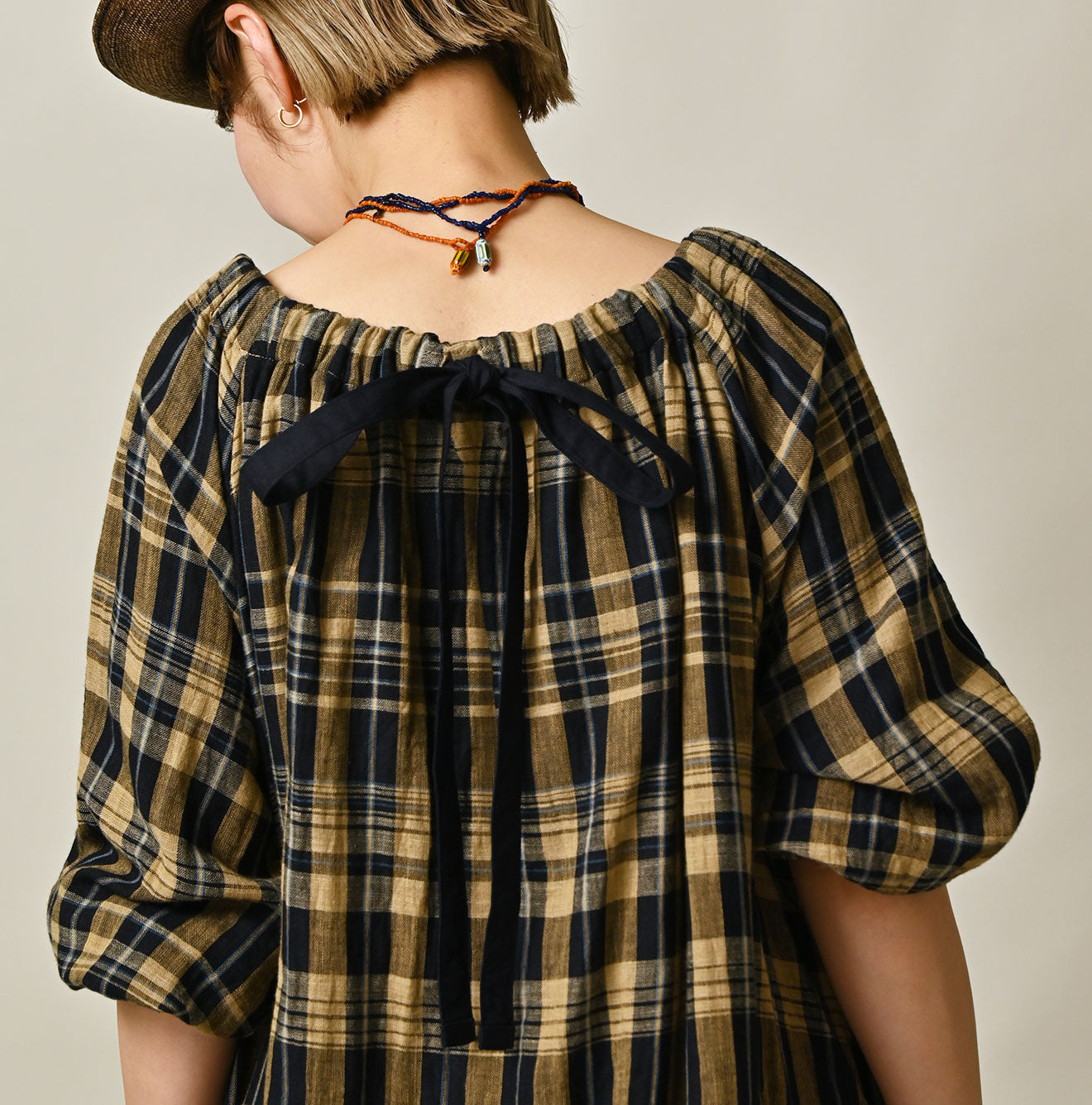 45R Indigo Doublecloth Shirring Dress - Image 9