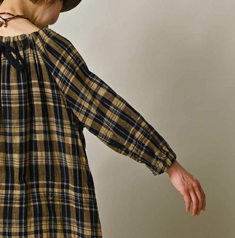 45R Indigo Doublecloth Shirring Dress