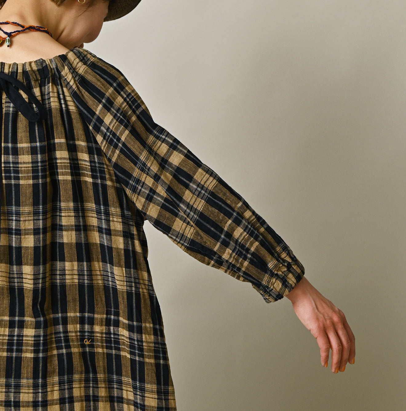 45R Indigo Doublecloth Shirring Dress