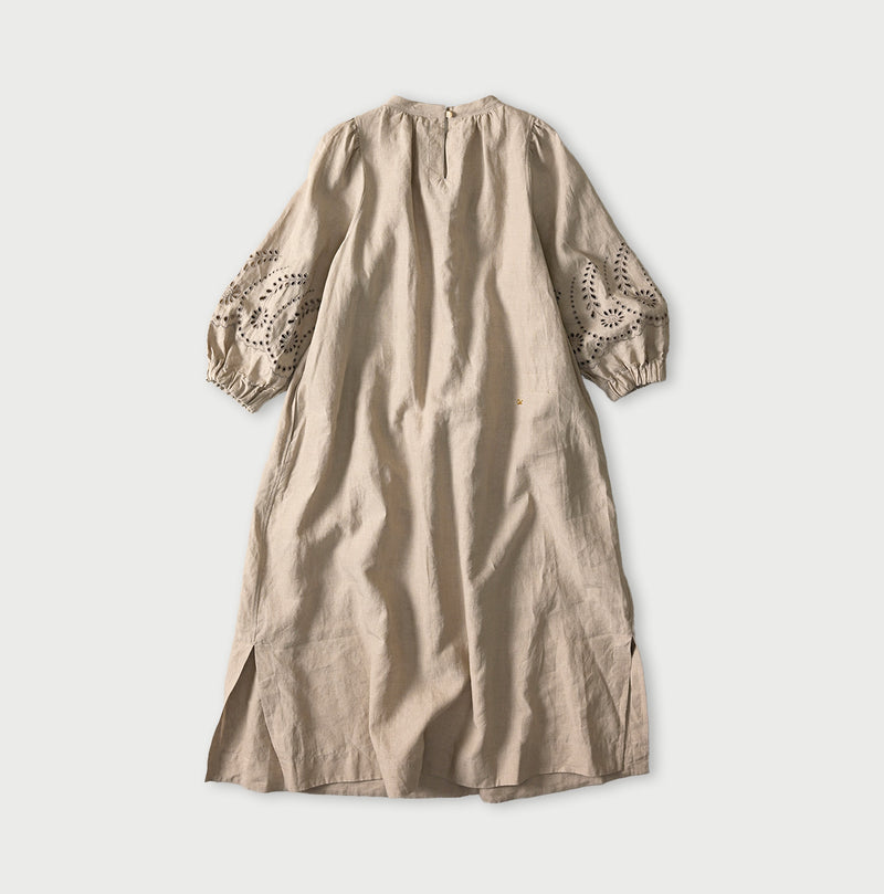 60 Linen Embroidery Puff Sleeve Dress - Image 11