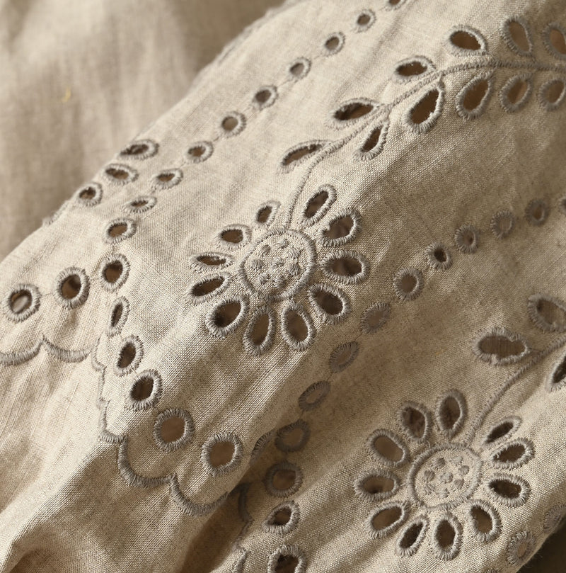 60 Linen Embroidery Puff Sleeve Dress - Image 13