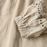 60 Linen Embroidery Puff Sleeve Dress