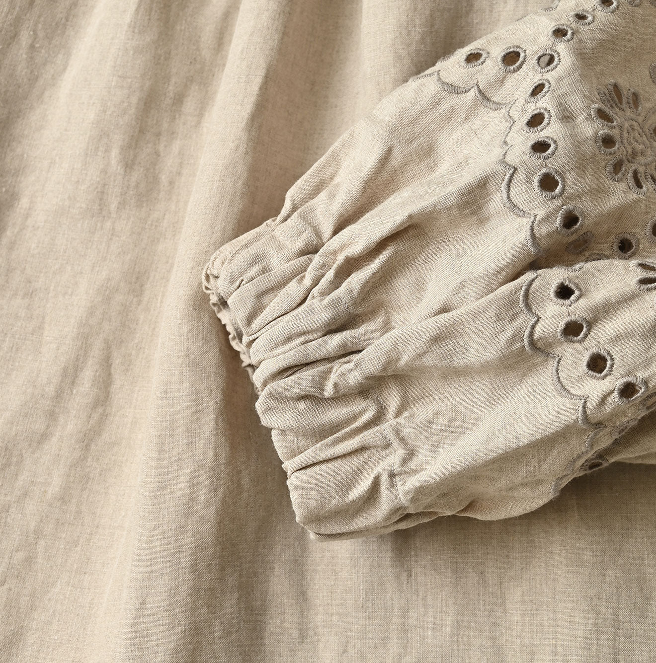 60 Linen Embroidery Puff Sleeve Dress - Image 14