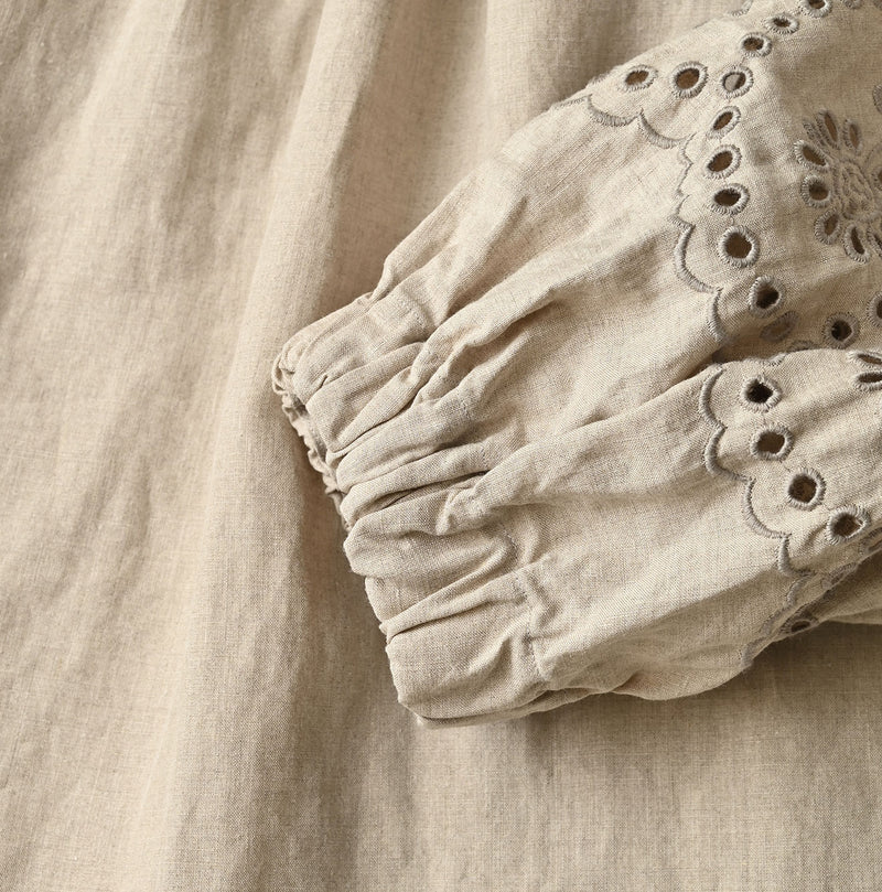 60 Linen Embroidery Puff Sleeve Dress - Image 14