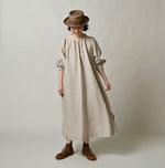 60 Linen Embroidery Puff Sleeve Dress