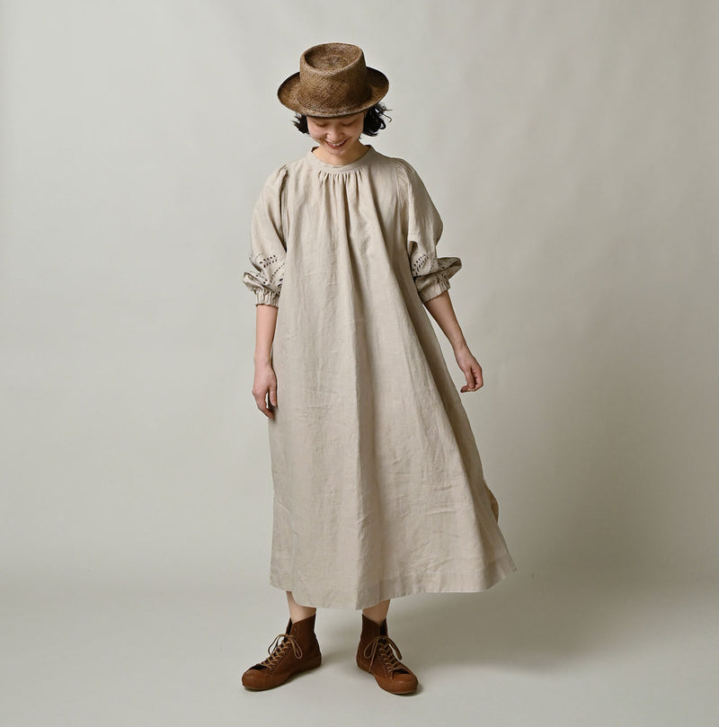 60 Linen Embroidery Puff Sleeve Dress - Image 2