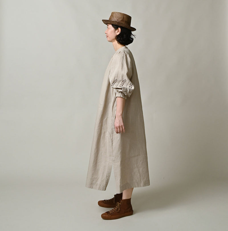 60 Linen Embroidery Puff Sleeve Dress - Image 3