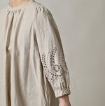 60 Linen Embroidery Puff Sleeve Dress
