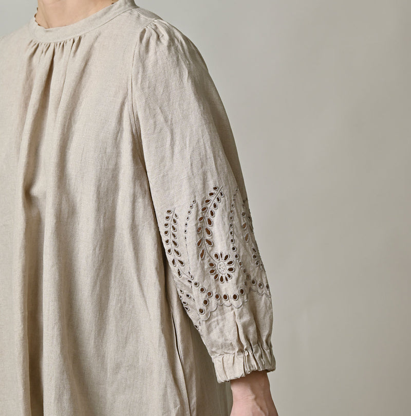 60 Linen Embroidery Puff Sleeve Dress - Image 6
