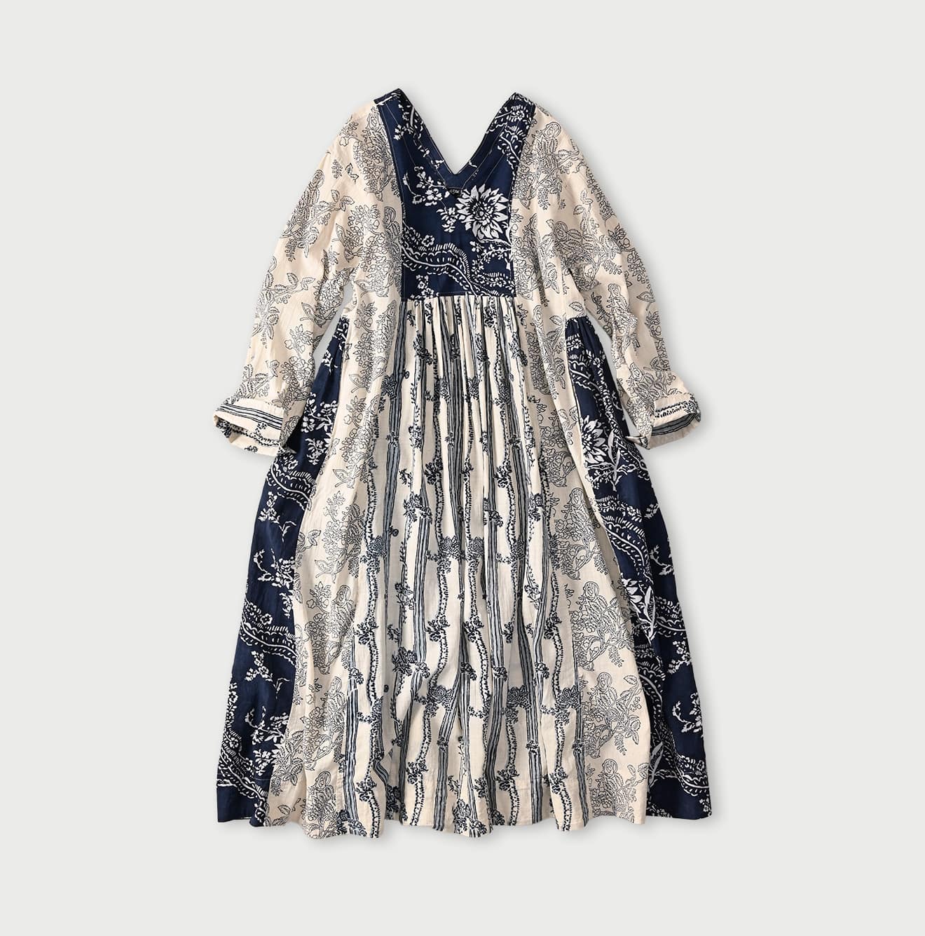 45R Khadi Block-Print Patchwork Dress