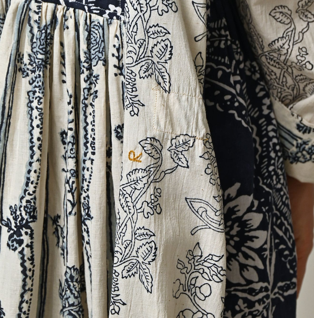 45R Khadi Block-Print Patchwork Dress