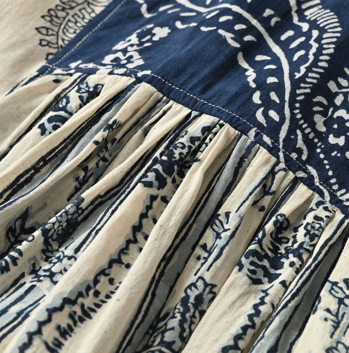 45R Khadi Block-Print Patchwork Dress
