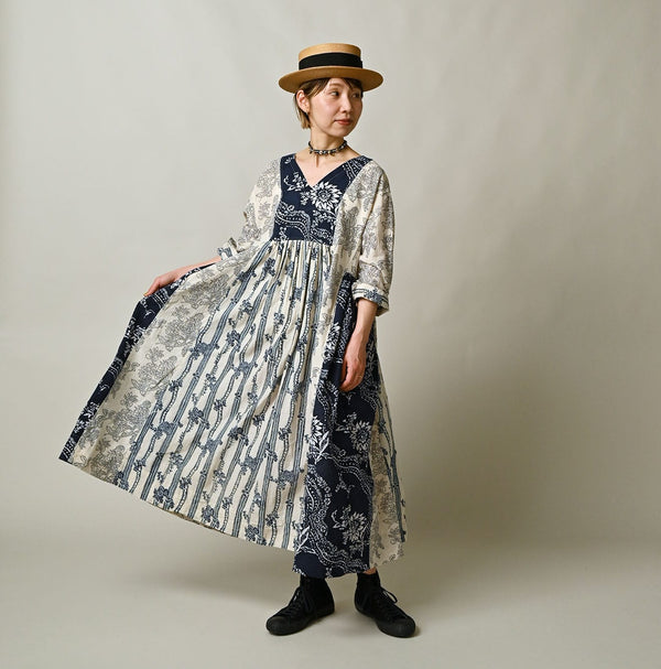 45R Khadi Block-Print Patchwork Dress