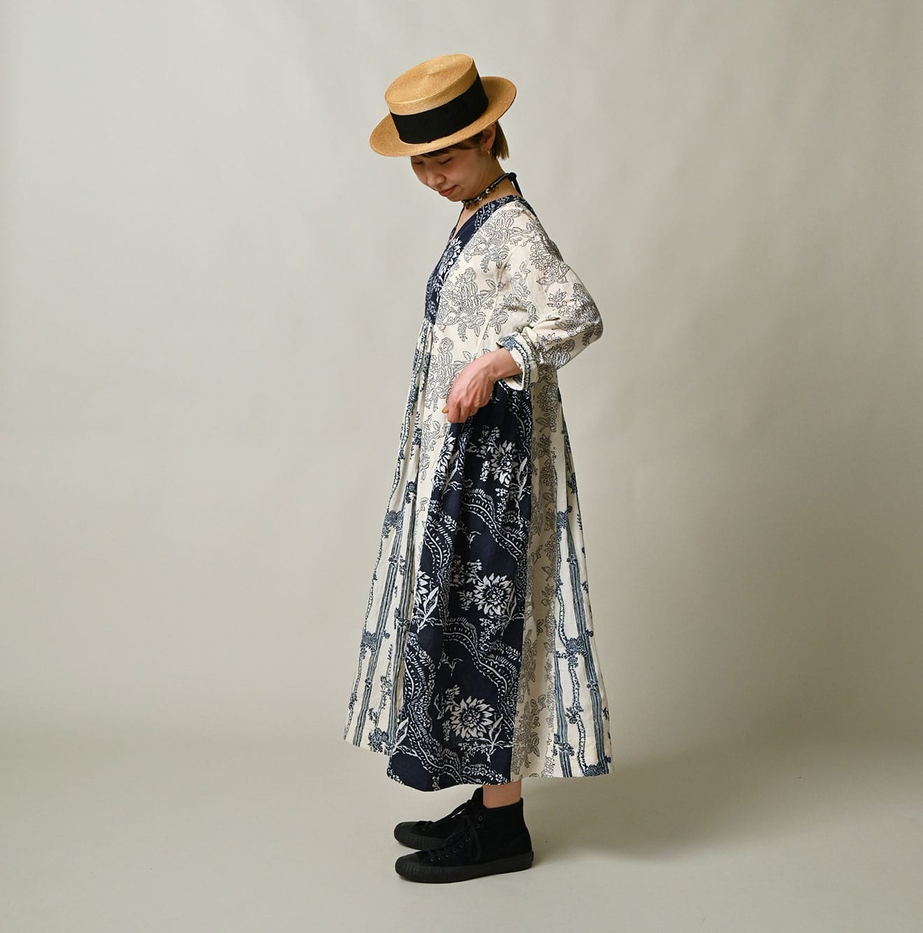 45R Khadi Block-Print Patchwork Dress