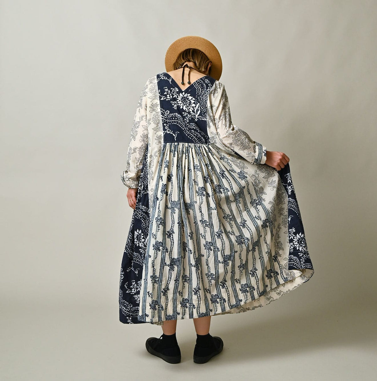 45R Khadi Block-Print Patchwork Dress