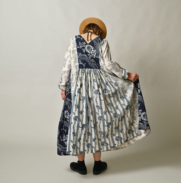 45R Khadi Block-Print Patchwork Dress
