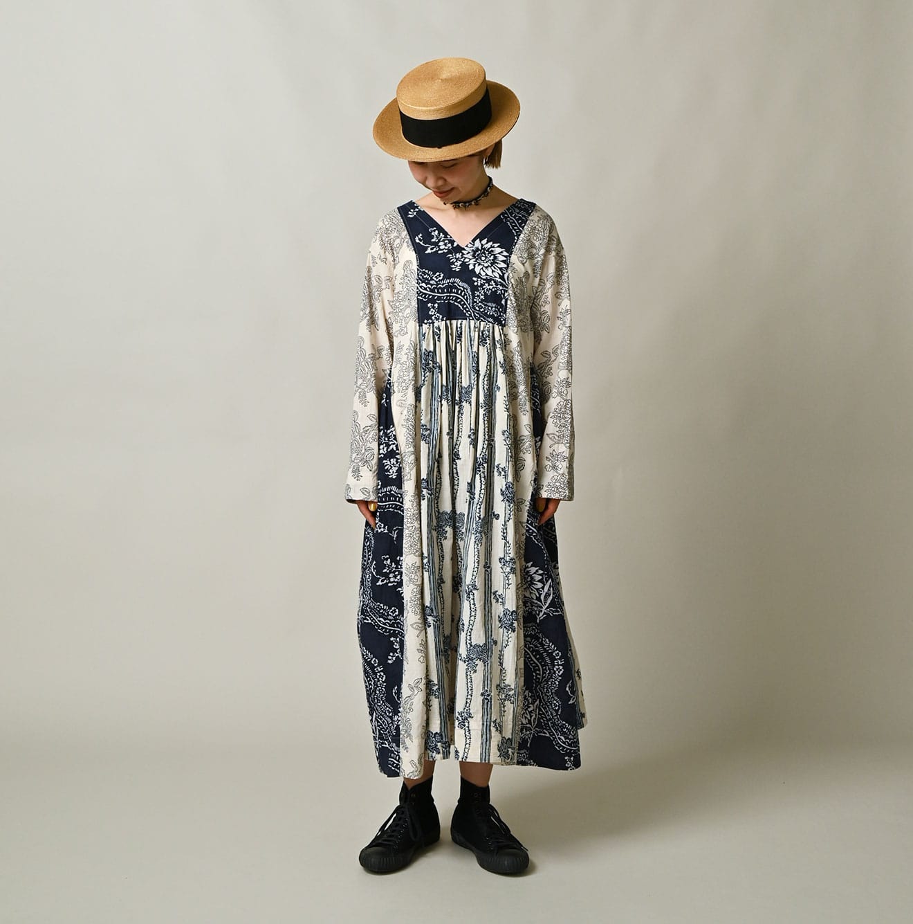 45R Khadi Block-Print Patchwork Dress