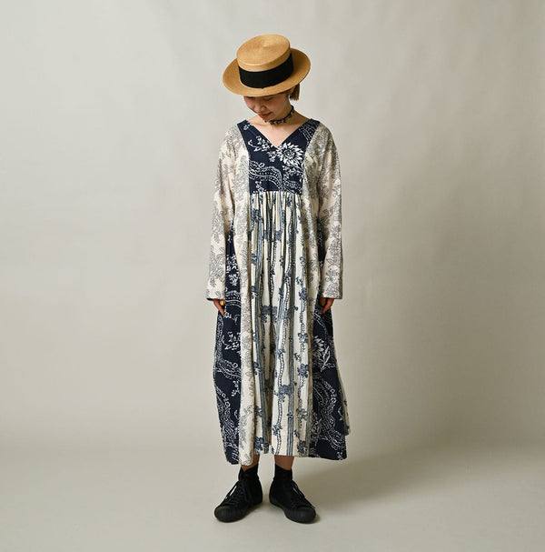 45R Khadi Block-Print Patchwork Dress