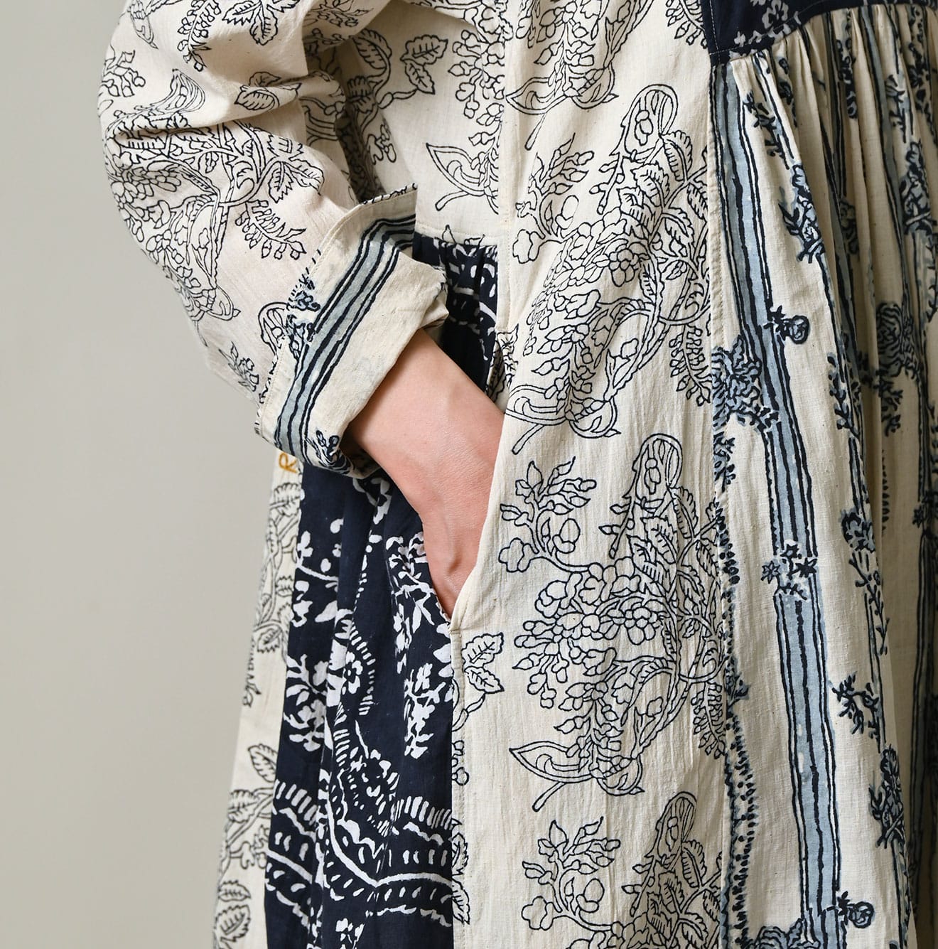 45R Khadi Block-Print Patchwork Dress