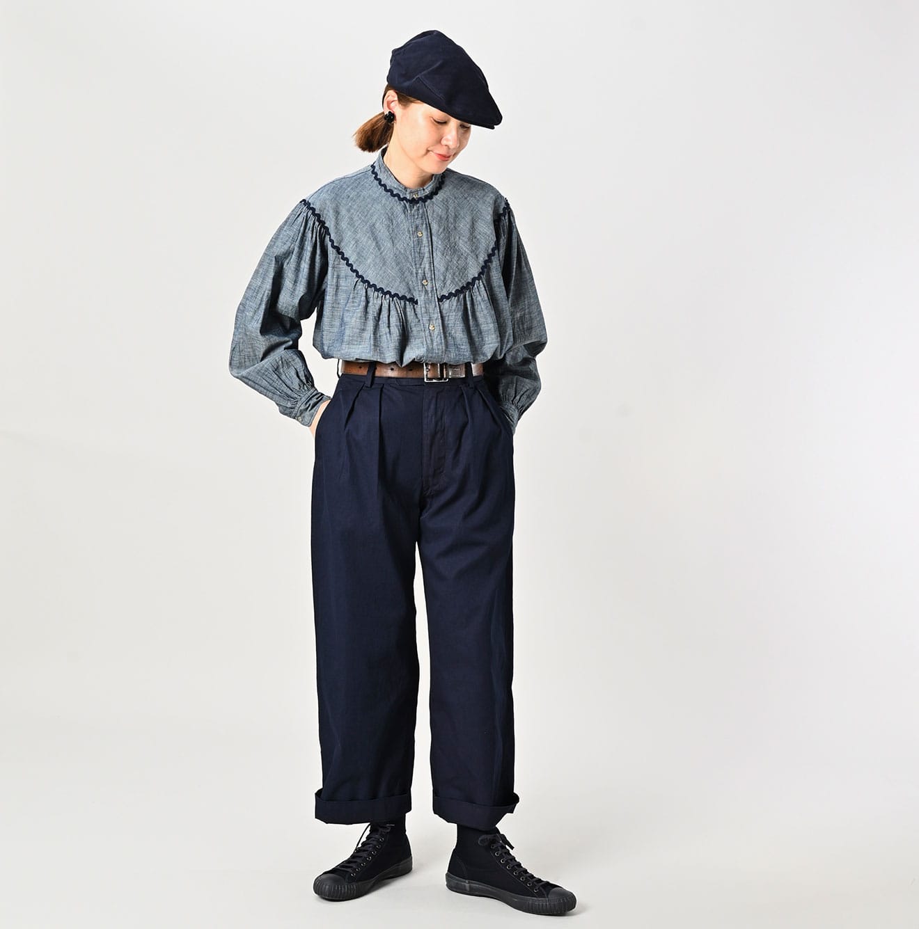 45R Indigo Gabardine Charlotte Baggy Pants