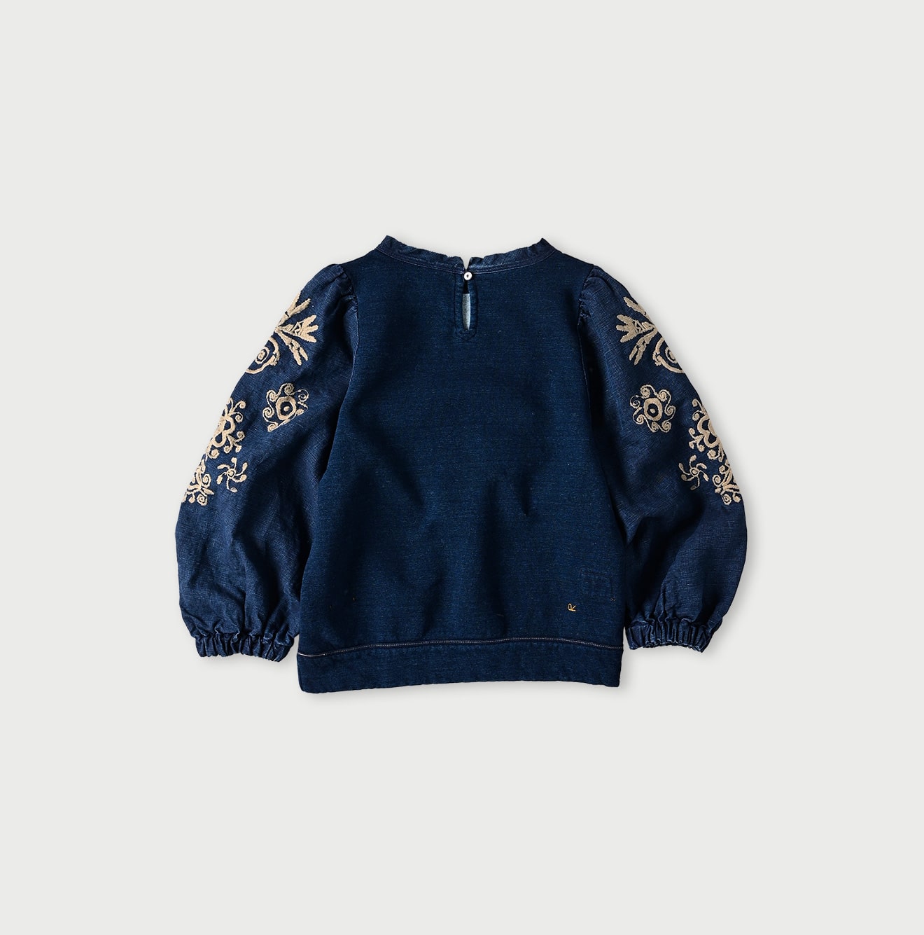 Indigo Cotton Fleece Flower Embroidery Puff Sweat (Size 2) - 45R by 45rpm studio