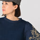 45R Indigo Cotton Fleece Flower Embroidery Puff Sweat