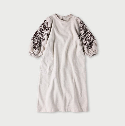 45R Top Cotton Fleece Embroidery Puff Dress