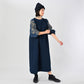 45R Indigo Cotton Fleece Embroidery Puff Dress