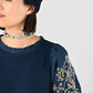 45R Indigo Cotton Fleece Embroidery Puff Dress