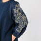 45R Indigo Cotton Fleece Embroidery Puff Dress