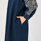 45R Indigo Cotton Fleece Embroidery Puff Dress