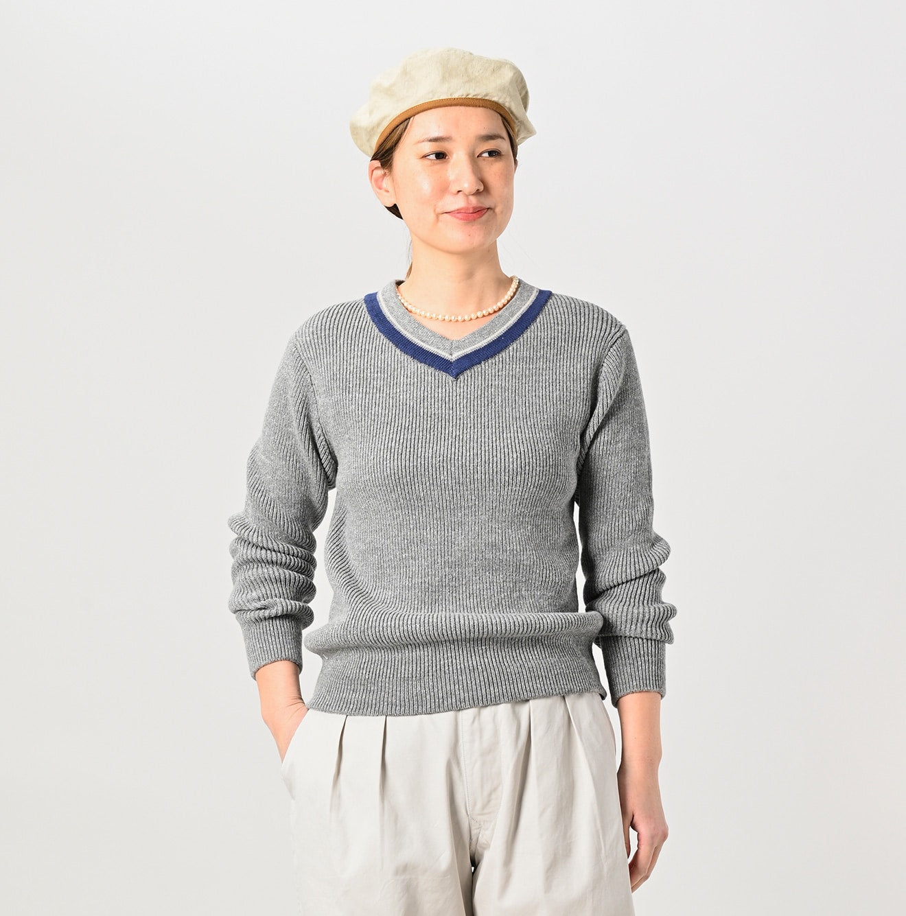 Gray Top Tilden Knit-sewn Sweater (Size 2) - 45R by 45rpm studio