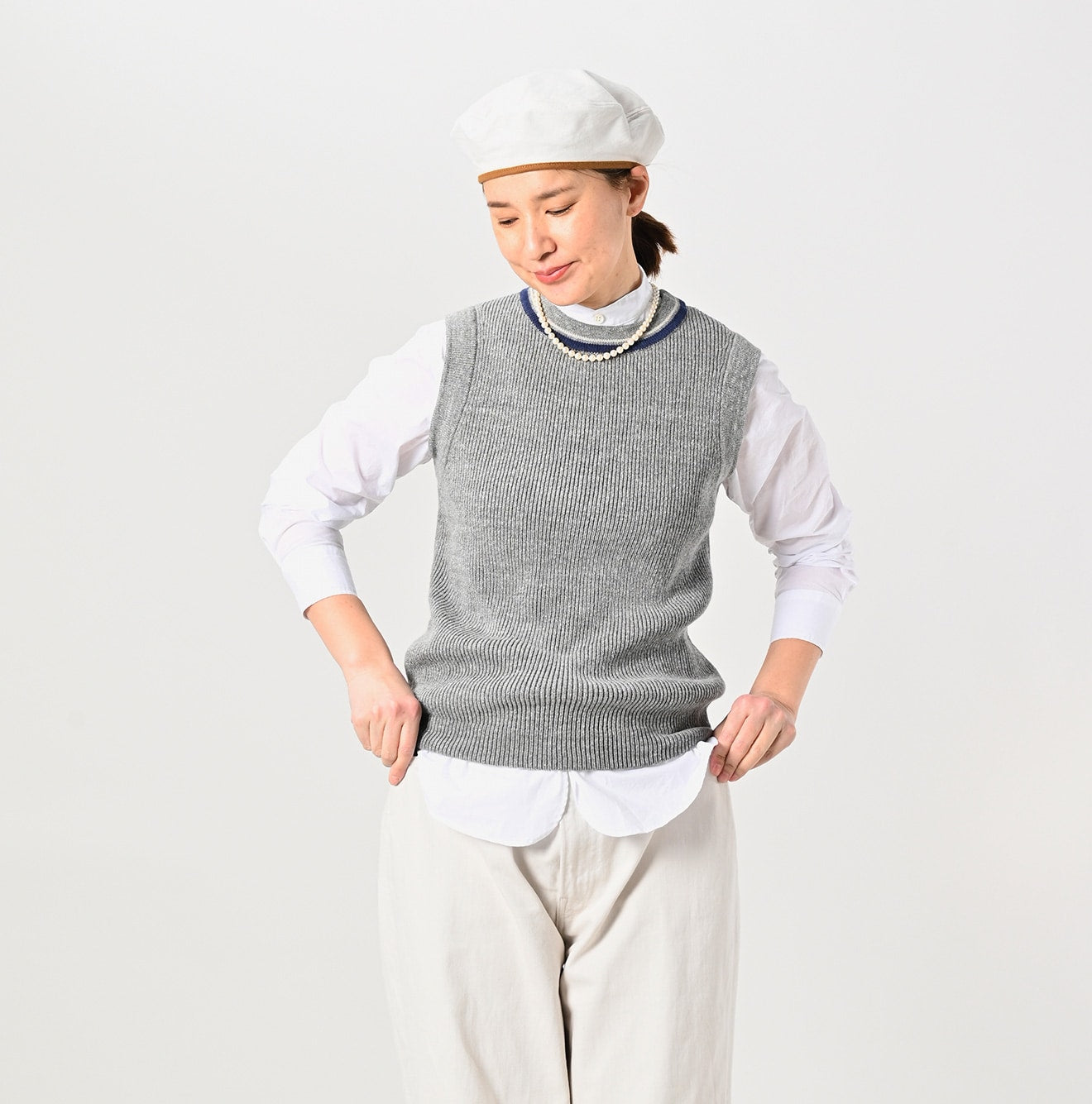 Gray Top Tilden Knit-sewn Vest (Size 2) - 45R by 45rpm studio