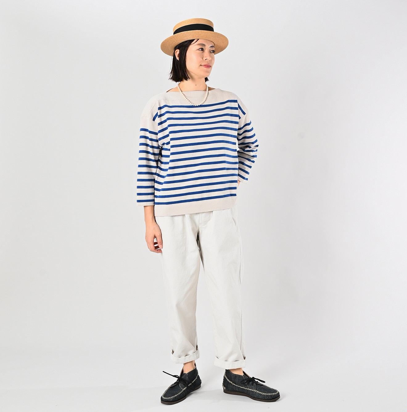 45R Stripe Knit-sewn Square Top