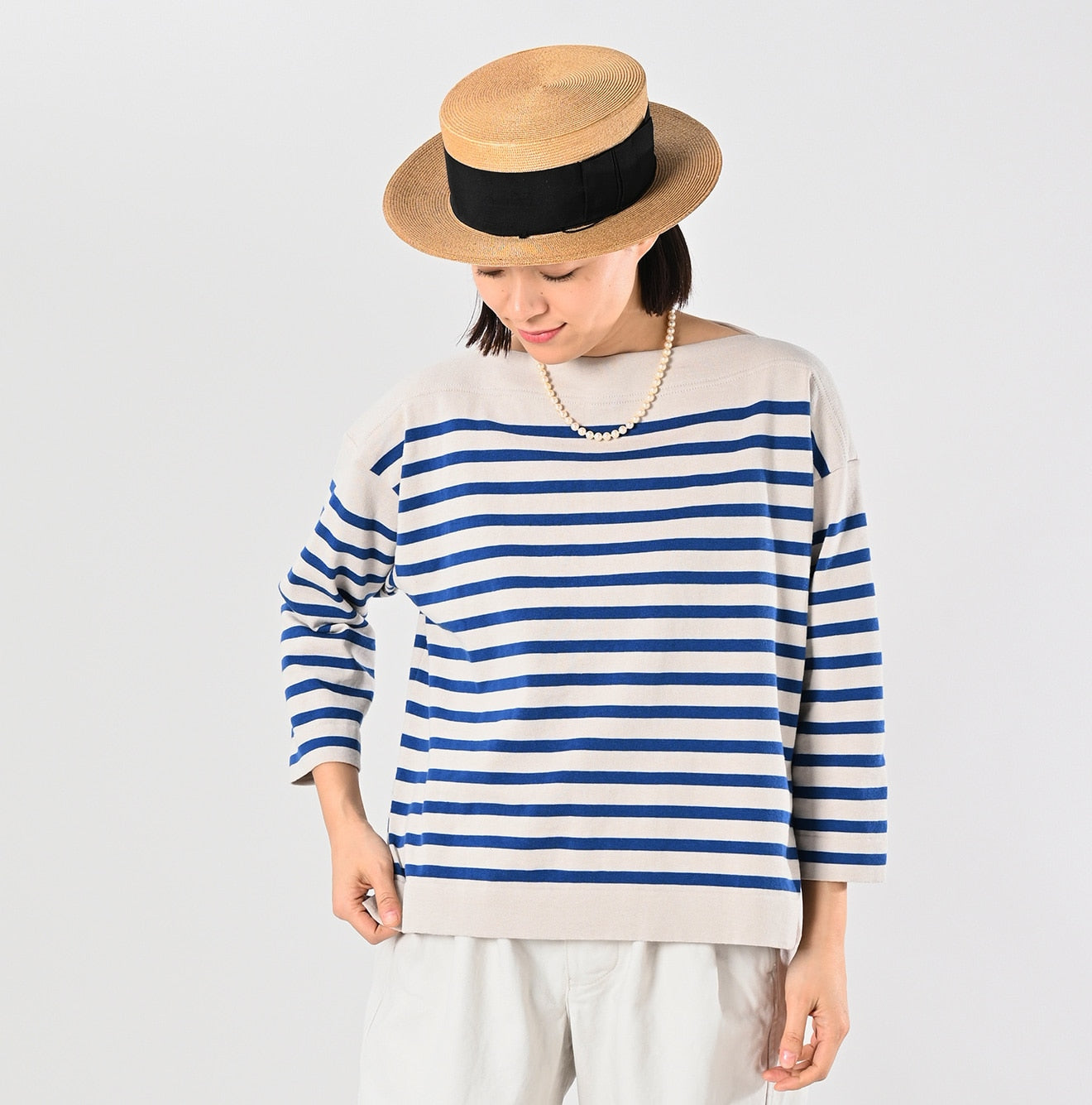 45R Stripe Knit-sewn Square Top