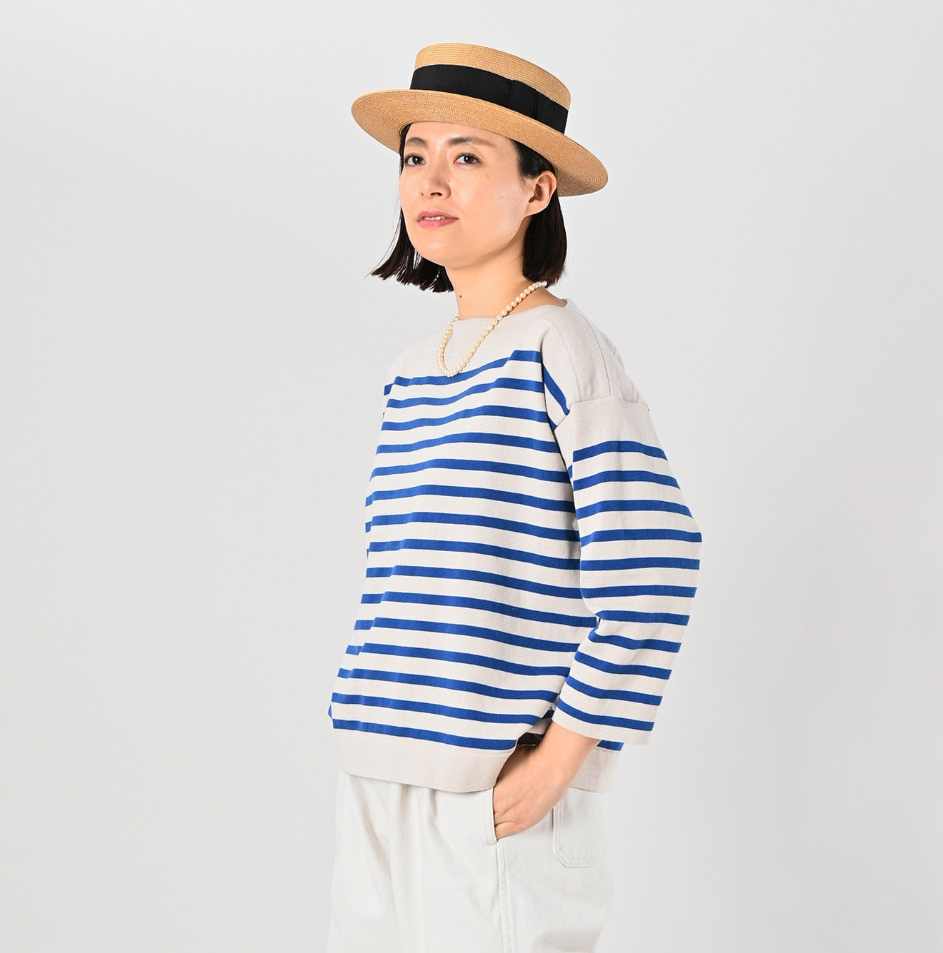 45R Stripe Knit-sewn Square Top