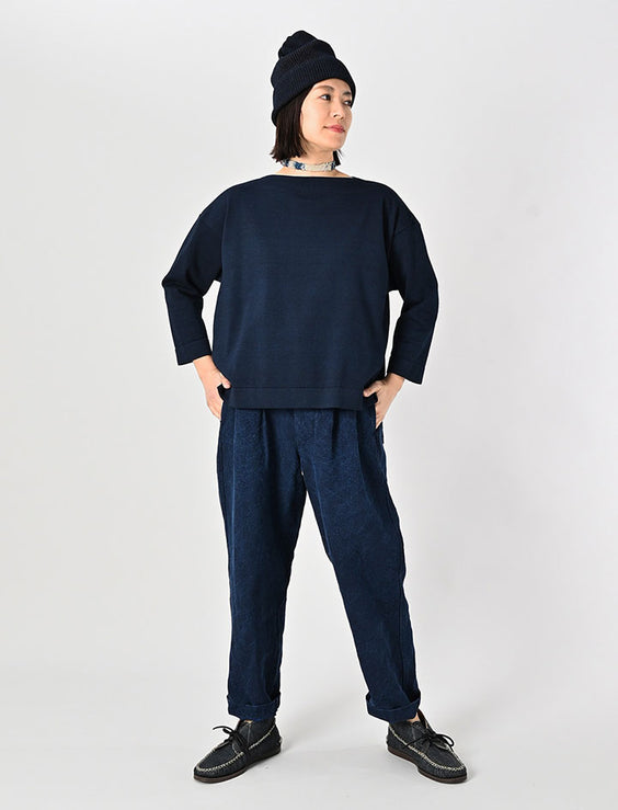 Indigo Stripe Knit-sewn Square Top