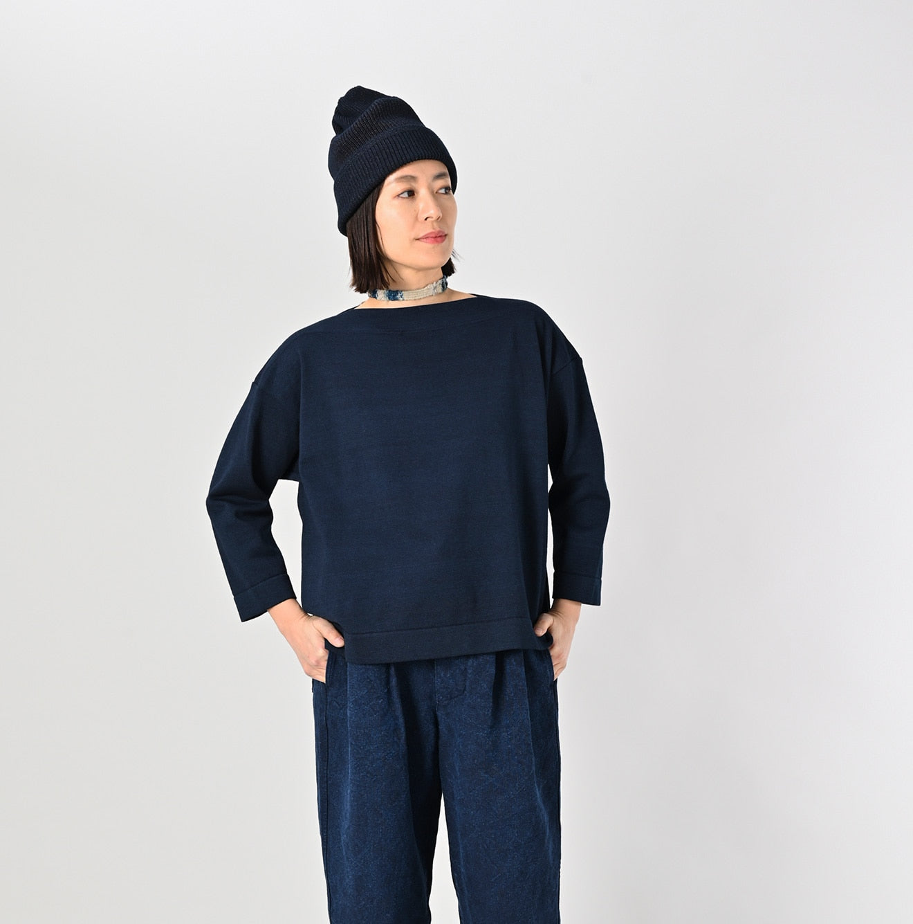 45R Indigo Stripe Knit-sewn Square Top